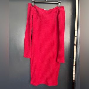 Red Off Shoulder Sweater Dress | Size M